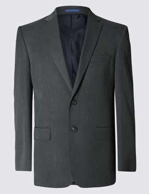 Grey Regular Fit Single Breasted Jacket